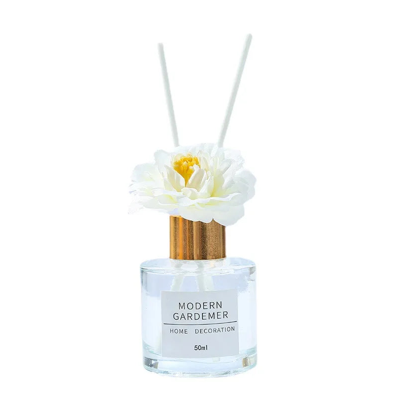 Hilton-Inspired 50ml Jasmine Reed Diffuser Set – Elegant Bottle with Decorative Flower for Home Aromatherapy
