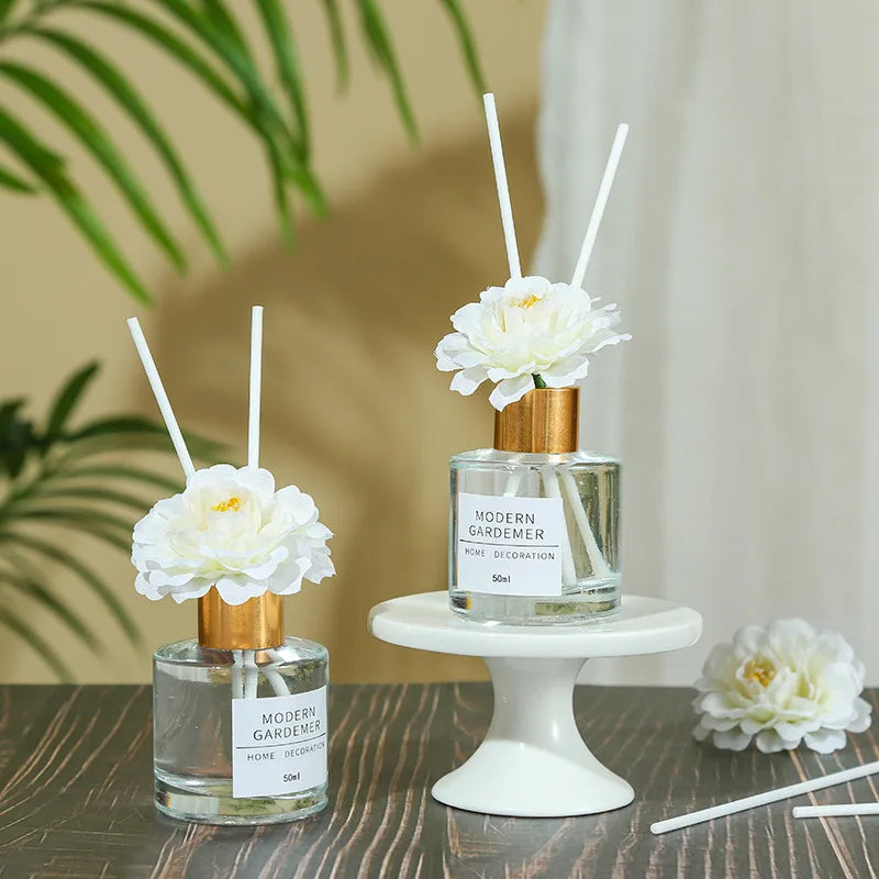 Hilton-Inspired 50ml Jasmine Reed Diffuser Set – Elegant Bottle with Decorative Flower for Home Aromatherapy
