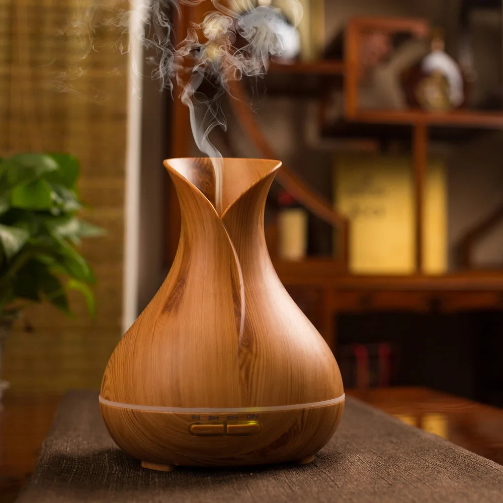 High Quality 500ml Air Humidifier Aroma Essential Oils Diffuser Perfume Wood Grain Aromatherapy Remote Control for Home Bedroom