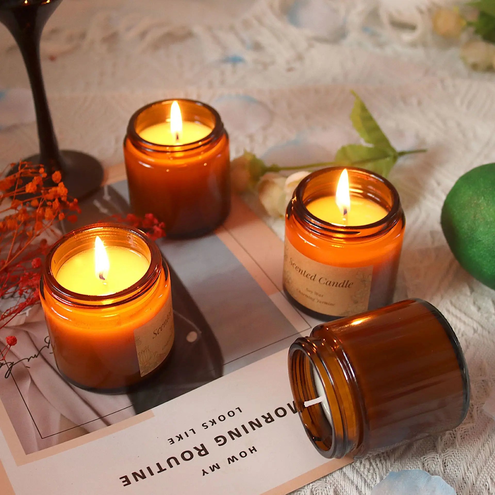 Retro Tea Colored Glass Jar Cup Aroma Candle Indoor Home Decoration Fragrance MSG Ghee Lamp Lavender Vanilla Freesia Fragrance