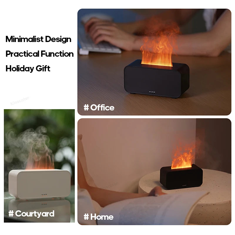 Mini Flame-Effect Aromatherapy Diffuser & Air Humidifier with LED Lights and Timer – Home Fragrance Machine